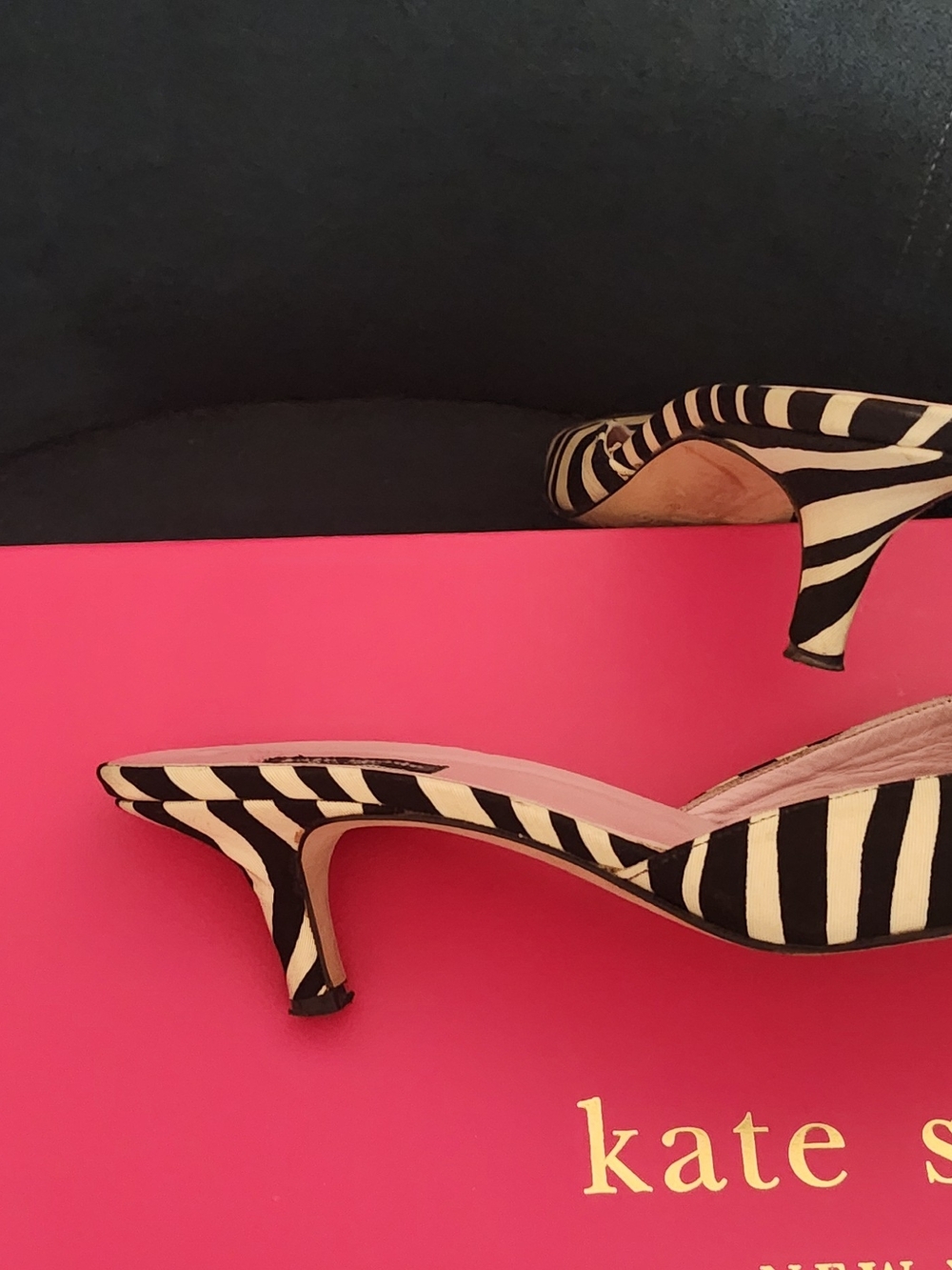 kate spade Black and White Striped Pointed-Toe Mules - Picture 7 of 8